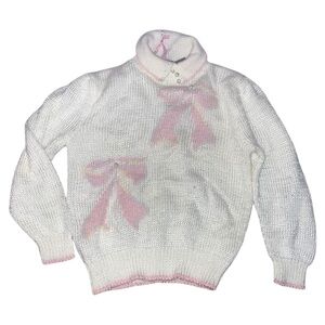 Vintage 80s kids knitted bow pearl sweater